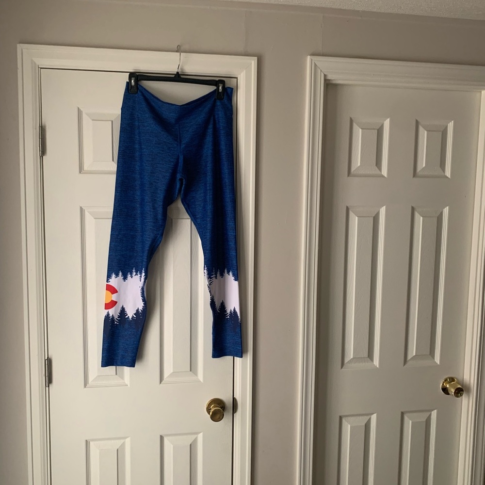 Women's Blue Leggings with Forest Design